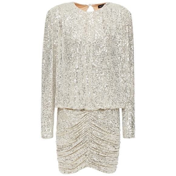 RETROFÊTE Gold Flynn ruched sequined tulle mini dress size L - Picture 15 of 15